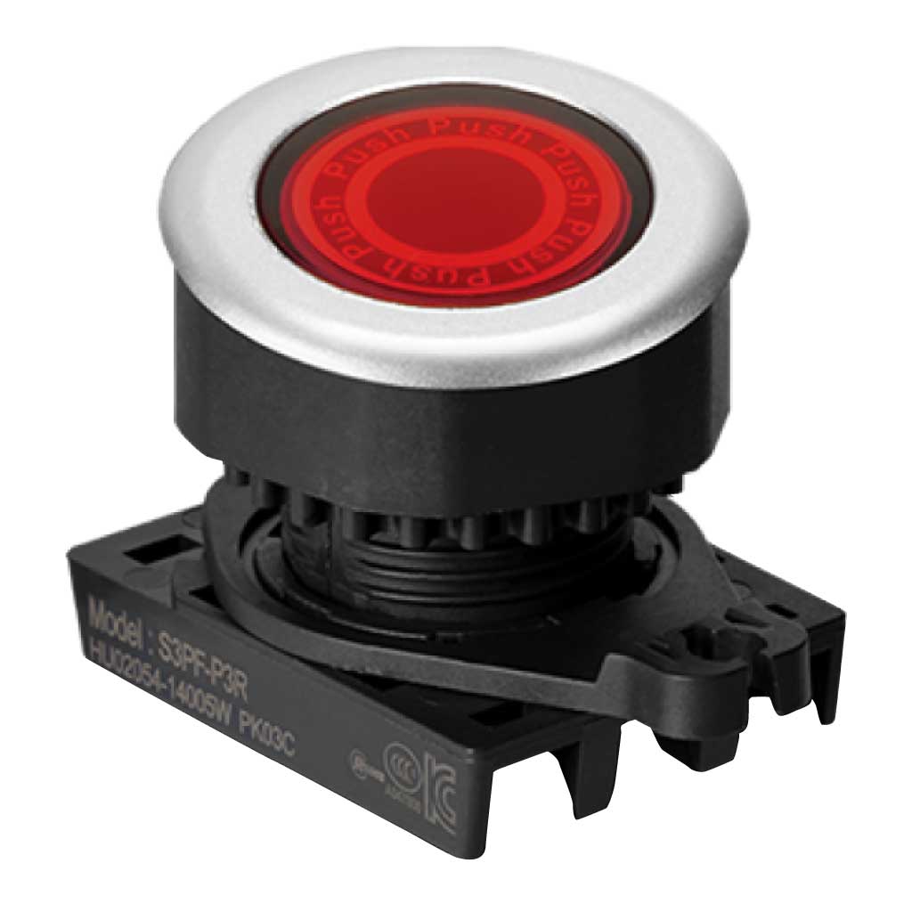 S3PF-P3R — BOTON PULSADOR RASANTE LED ROJO 30MM