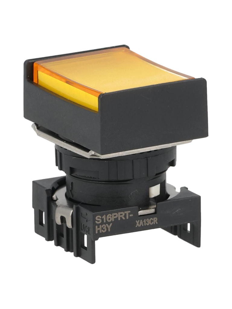 S16PRT-H3Y — BOTON PULSADOR RECTANGULAR AMARILLO 16mm ILUMINADO SIN CONTACTO Y LED INCLUIDO 