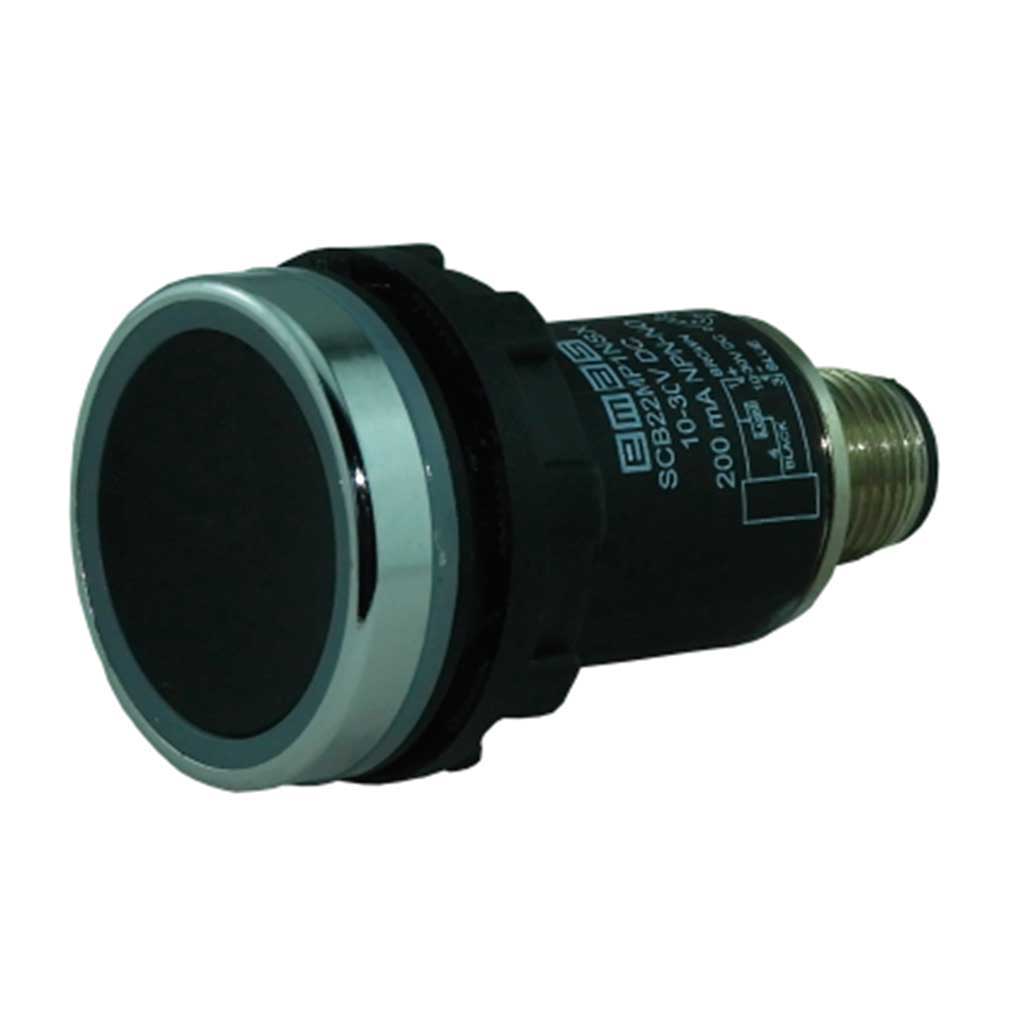 SCB22MP5OSX — BOTON TÁCTIL CAPACITIVO (TOUCH) 22mm, MANTENIDO, NPN-NC, CONECTOR M12 4 PINES, VOLTAJE OPERACIÓN 10-30VCD