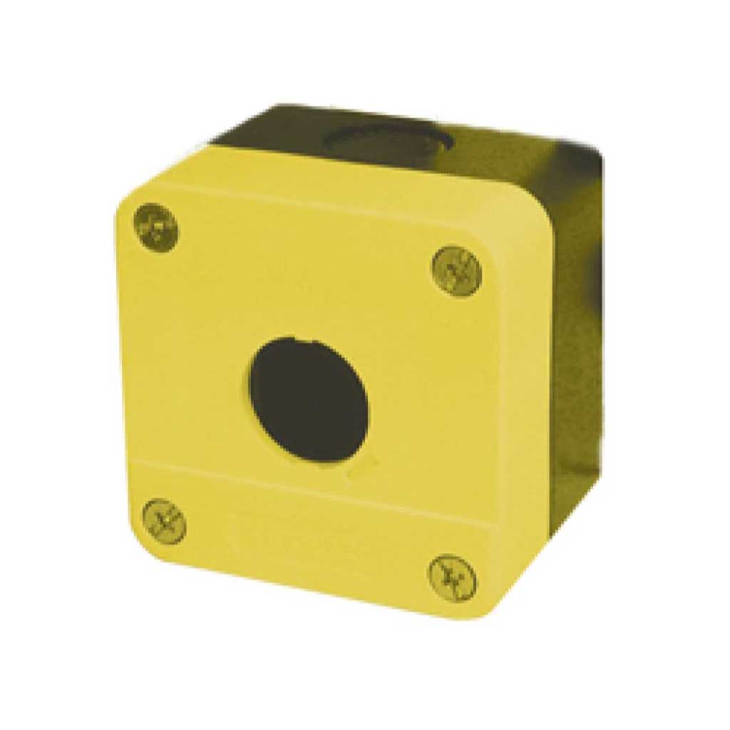 4-001-Q-10 — BOTONERA 1 OPERADOR TERMOPLAS. 68X68X50mm AMARILLO/NEGRO
