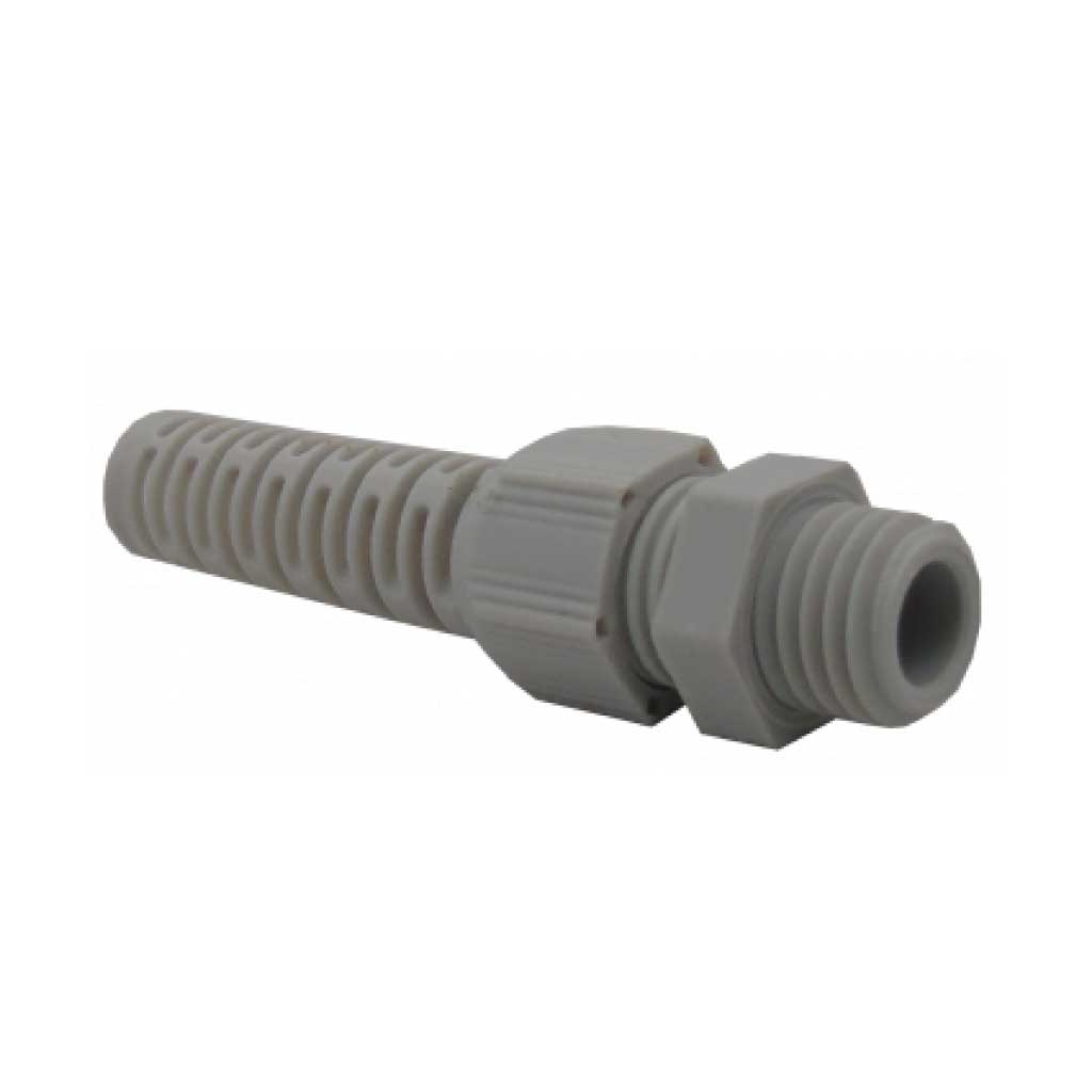 ORL24 — CONECTOR EN ESPIRAL, POLIAMIDA GRIS, IP68, CUERDA PG21