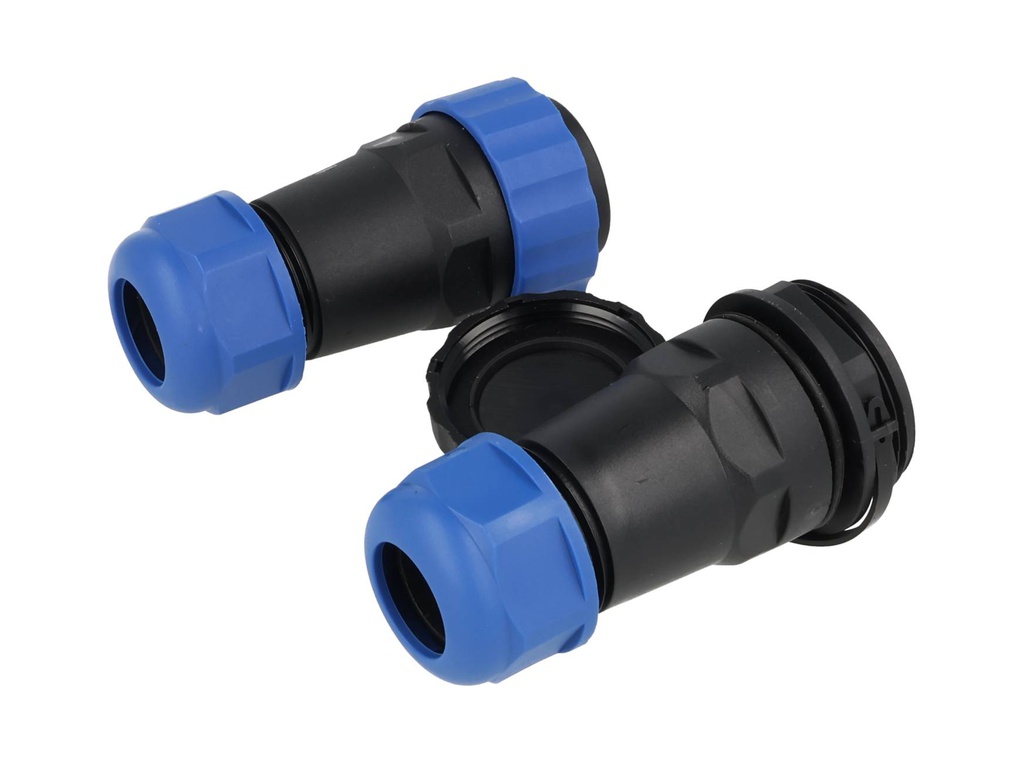 TP-SP28-S22P — CONECTORES EXTENSION/RECTO (PAR) 22PIN, IMPERMEABLES IP68, 5A/250VCA, DIAMETRO DE BARRENO 28mm, PIN COBRE CHAPEADO EN DORADO/PLATEADO