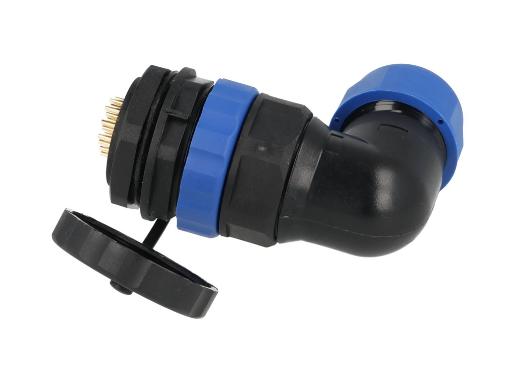 TP-SP28-AP22P — CONECTORES PANEL/ANGULO (PAR) 22PIN, IMPPERMEABLES IP68, 5A/250VCA, DIAMETRO DE BARRENO 28mm, PIN COBRE CHAPEADO EN DORADO/PLATEADO