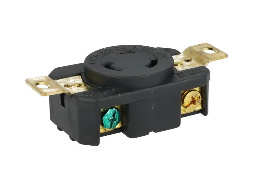 WJ-6323B — CONTACTO INDUSTRIAL CON SEGURO 20A/125VCA2 POLOS (1 PHASE) + TIERRA, MONTAJE A PANEL