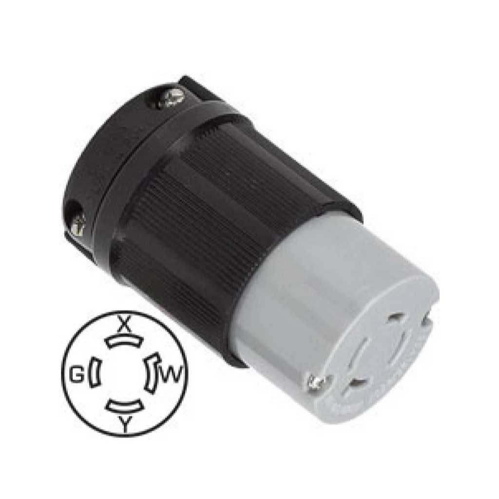 WJ-9420B — CONTACTO INDUSTRIAL CON SEGURO 20A/125VCA-250VCA, 3 POLOS (3 FASES) + TIERRA, TOMA AEREA