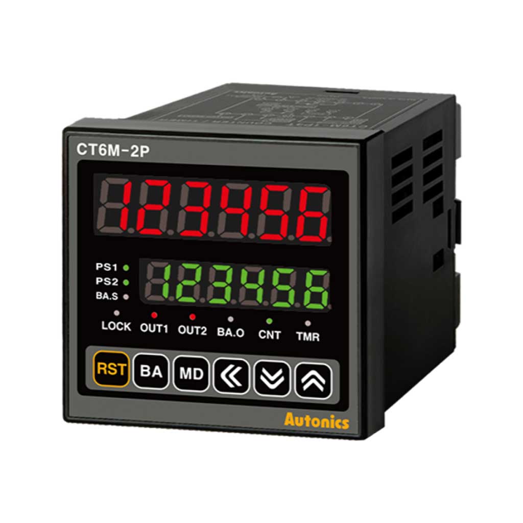 CT6M-2P4 — CONTADOR TIMER, 100-240VCA 72X72mm 6D 2RELAY 2 SALIDAS NPN