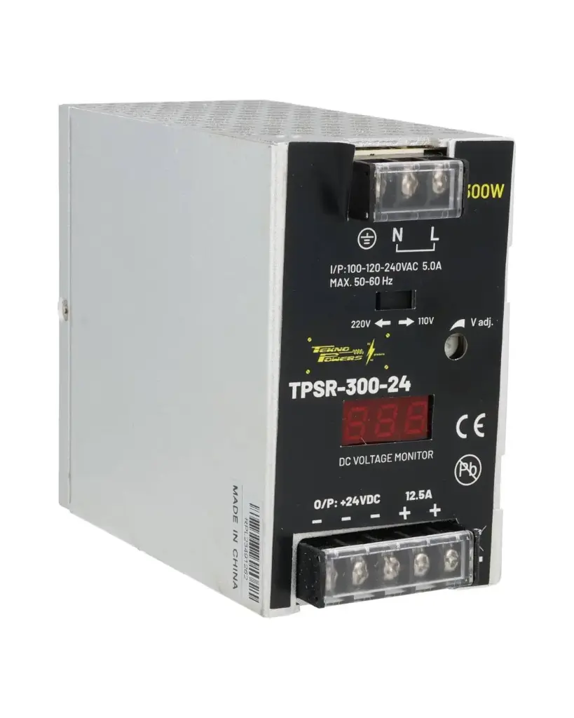 TPSR-300-24 — FUENTE DE VOLTAJE PARA RIEL 24VCD 12.5A 300W 110/220VCA 141X122X64 mm.