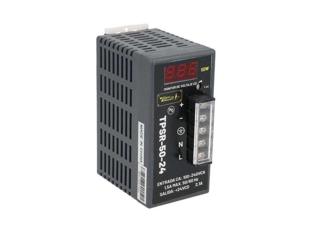 TPSR-50-24 — FUENTE DE VOLTAJE PARA RIEL 24VCD 2A 50W 90-264VCA, 