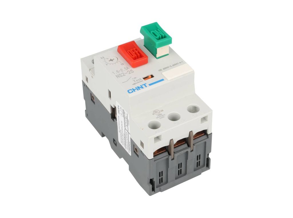 NS2-25-1.6-2.5A — GUARDAMOTOR PULSADOR DE 1.6-2.5A, 230/240, 400/415, 440, 500, 690V DE OPERACION, 100KA 230/240V DE RUPTURA GRADO III.