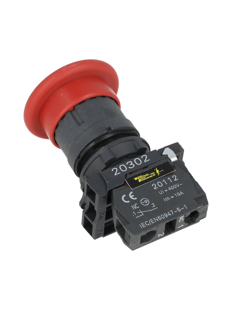 ES142 — HONGO FIJO 40mm ROJO CON LLAVE, 22mm, 1NC, 10AMP./400VCA, 6A/25VCA, BASE PLASTICA *NO SON A PRUEBA DE EXPLOSION*