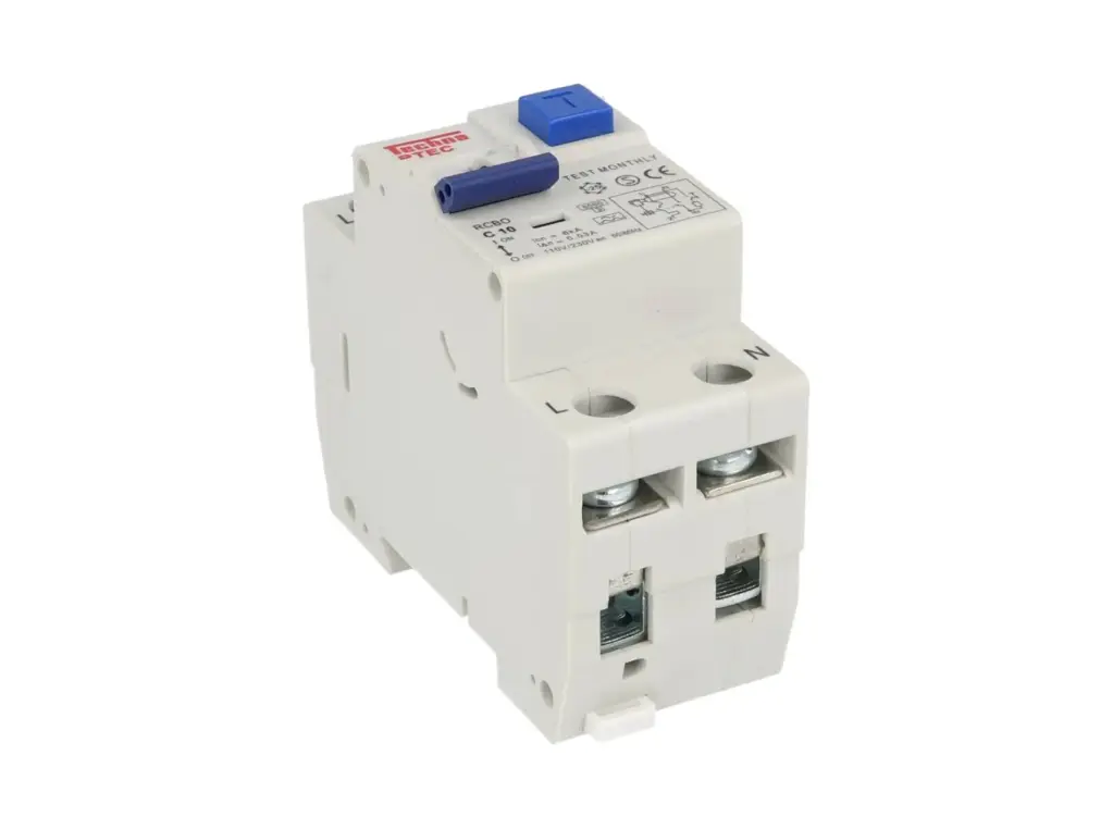RTEC2C10030 — INTERRUPTOR DE CORRIENTE  2P 10A/30mA CURVA C, FALLA A TIERRA CON PROTECCION CONTRA SOBRECARGA/CORTO CIRCUITO