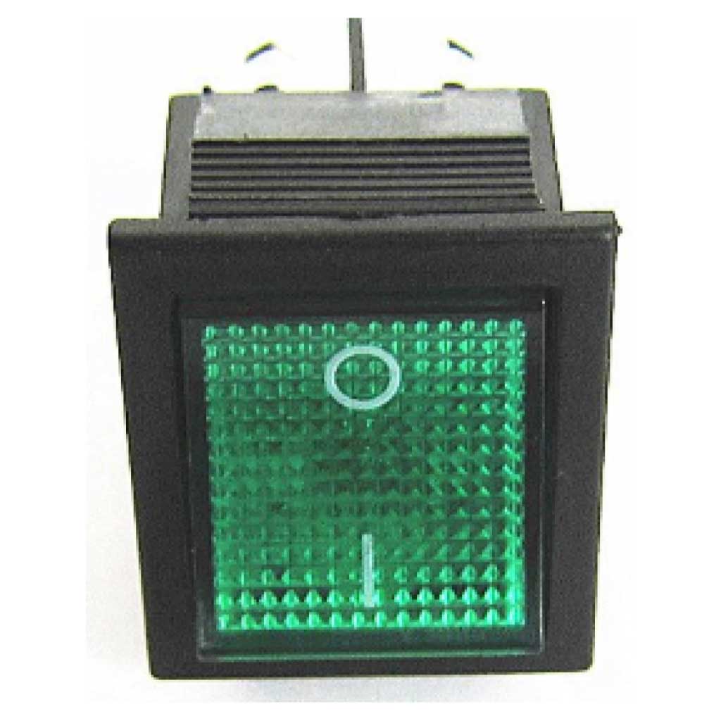 TP-321-GL — INTERRUPTOR ILUMINADO VERDE 2P1T 16/20A, 110/220VCA, 30X22mm 4 TERMINALES