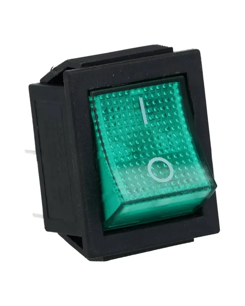 TP-321-GL — INTERRUPTOR ILUMINADO VERDE 2P1T 16/20A, 110/220VCA, 30X22mm 4 TERMINALES