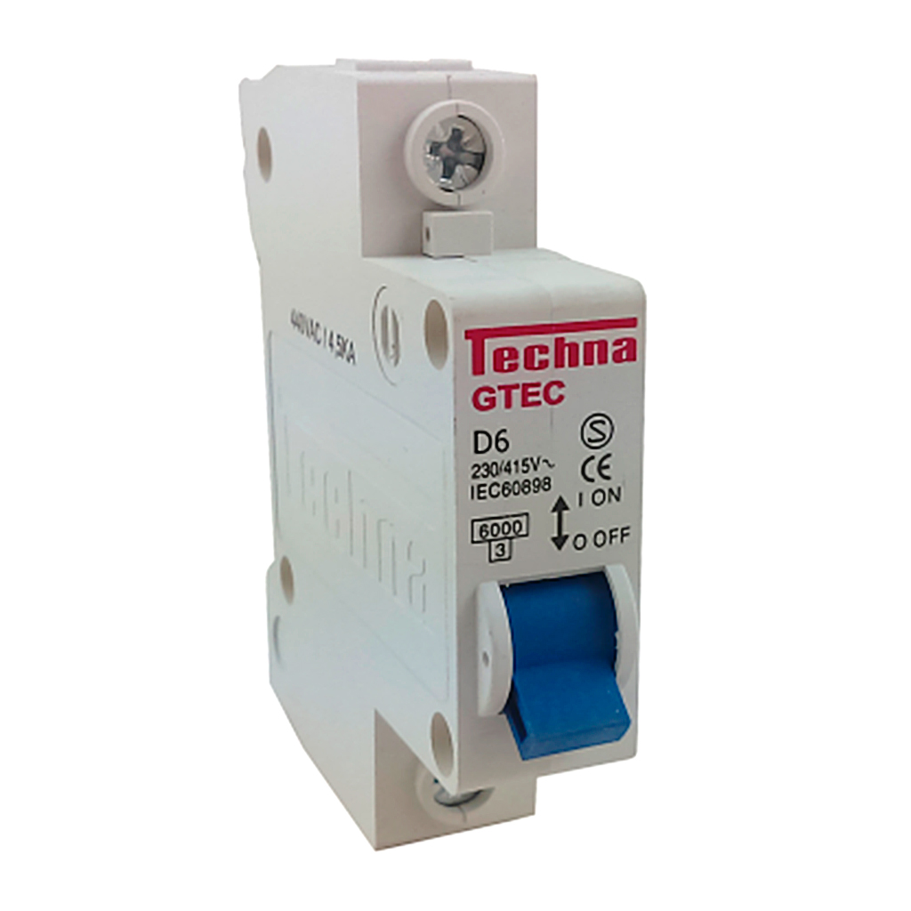 1D6 — INTERRUPTOR MINIATURA 1 POLO CURVA D 6.0AMP.230VCA (50/60Hz) 