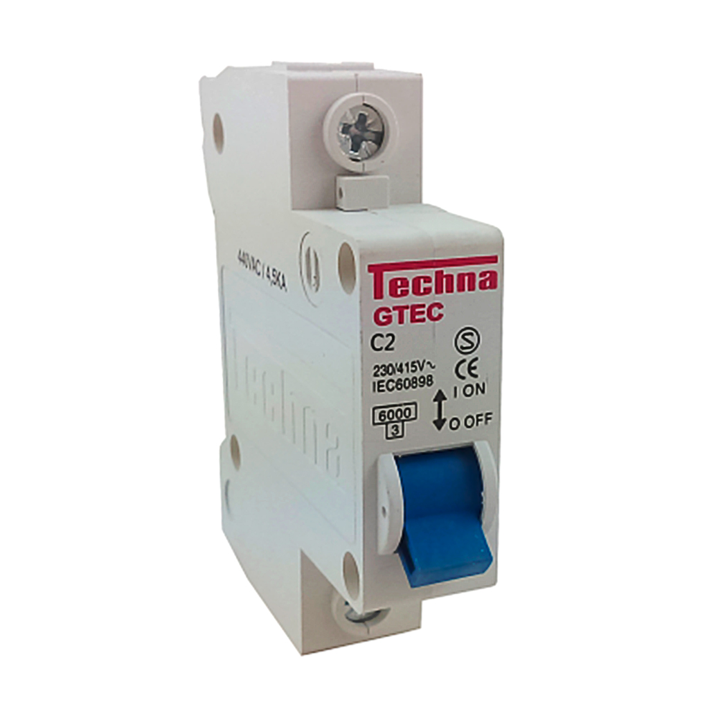 1C2 — INTERRUPTOR MINIATURA 1P 2AMP 230VCA PARA RIEL CURVA C