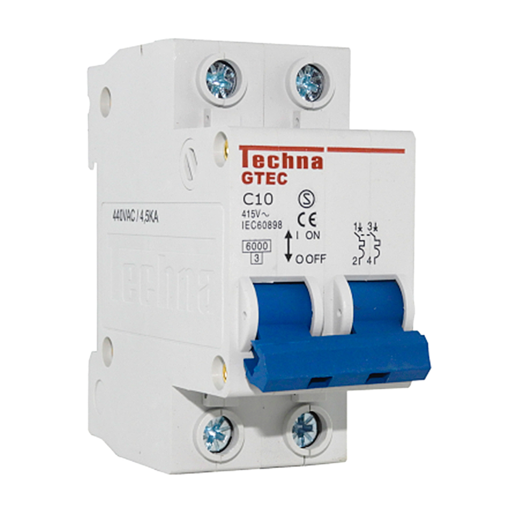 2C10 — INTERRUPTOR MINIATURA 2P 10AMP 440VCA PARA RIEL CURVA C