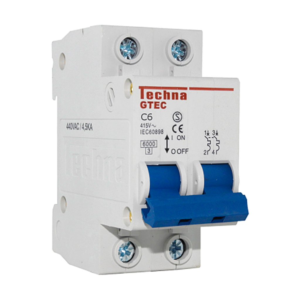 2C6 — INTERRUPTOR MINIATURA 2P 6AMP 440VCA PARA RIEL CURVA C