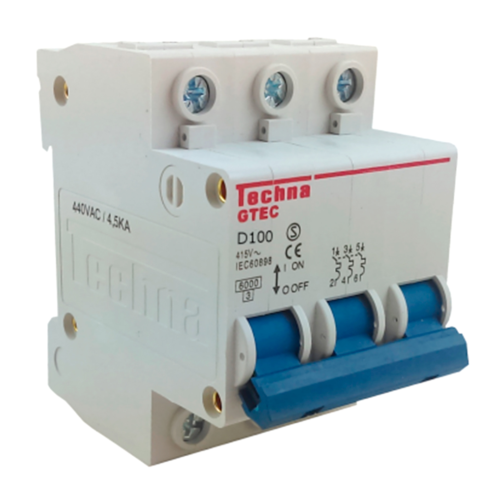 3D100 — INTERRUPTOR MINIATURA 3 POLOS CURVA D 100AMP.230/400VCA50/60HZ