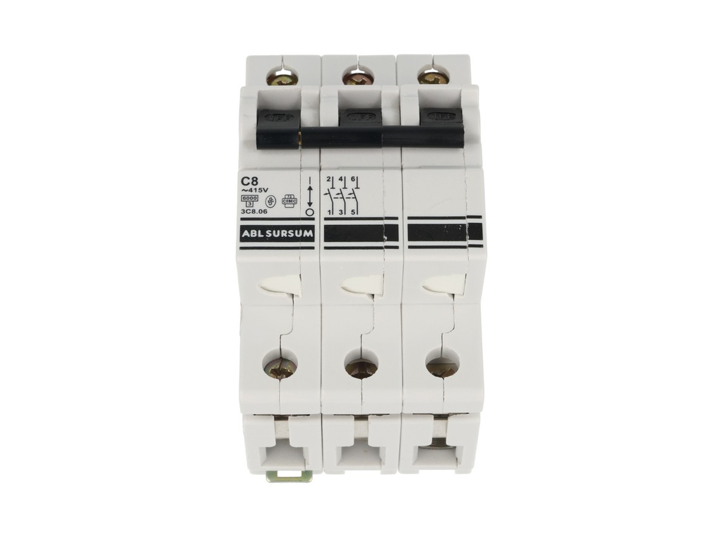 3C8.06 — INTERRUPTOR MINIATURA 3POLOS CURVA C 8.0AMP.230/400VCA