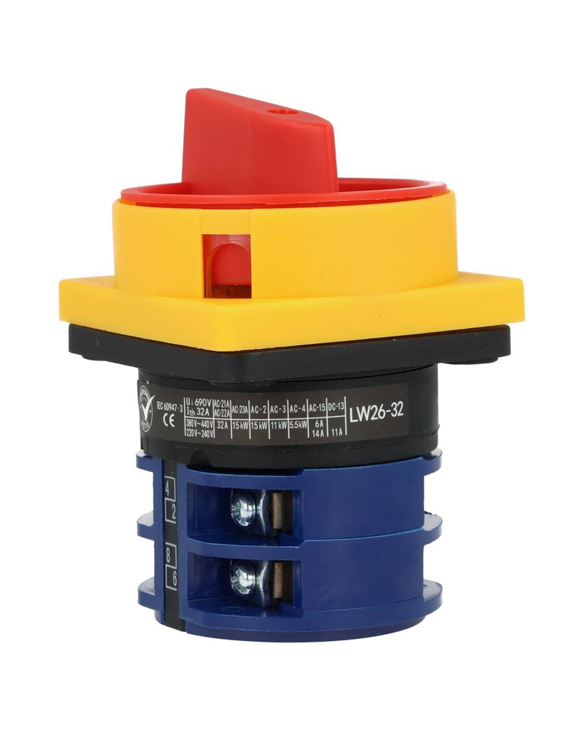 SAP32/04-M2 — INTERRUPTOR ROTATIVO PARA CANDADO 32A 440VCA 3POLOS ON-OFF + NEUTRO