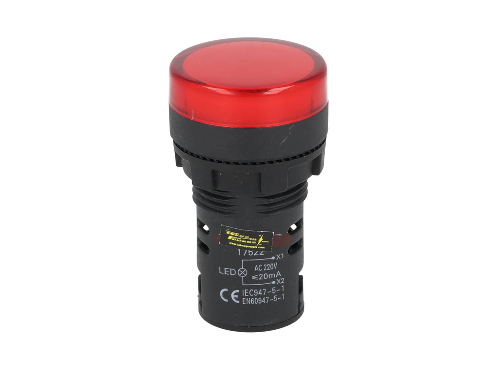 TP-LI22-R — LAMPARA PILOTO LED ROJO 22mm 220VCA PLASTICO *NO SON A PRUEBA DE EXPLOSION*