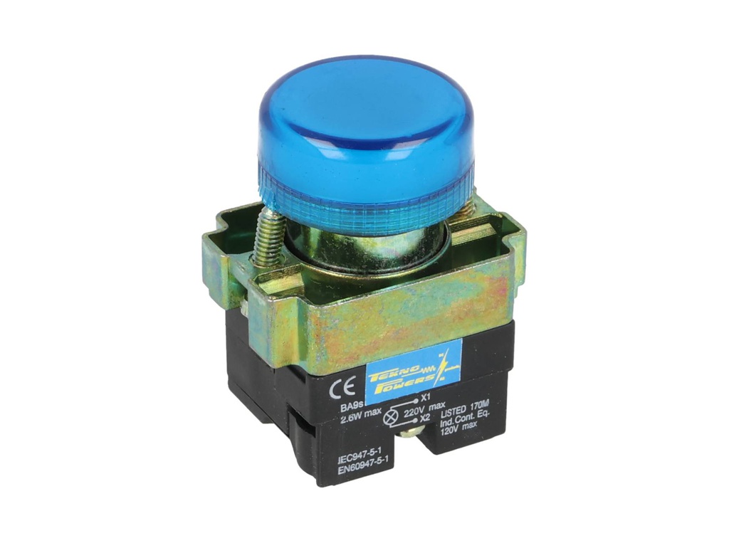 TP-LI22M-B — LAMPARA PILOTO METAL LED AZUL 22mm 220VCA METALICO *NO SON A PRUEBA DE EXPLOSION*