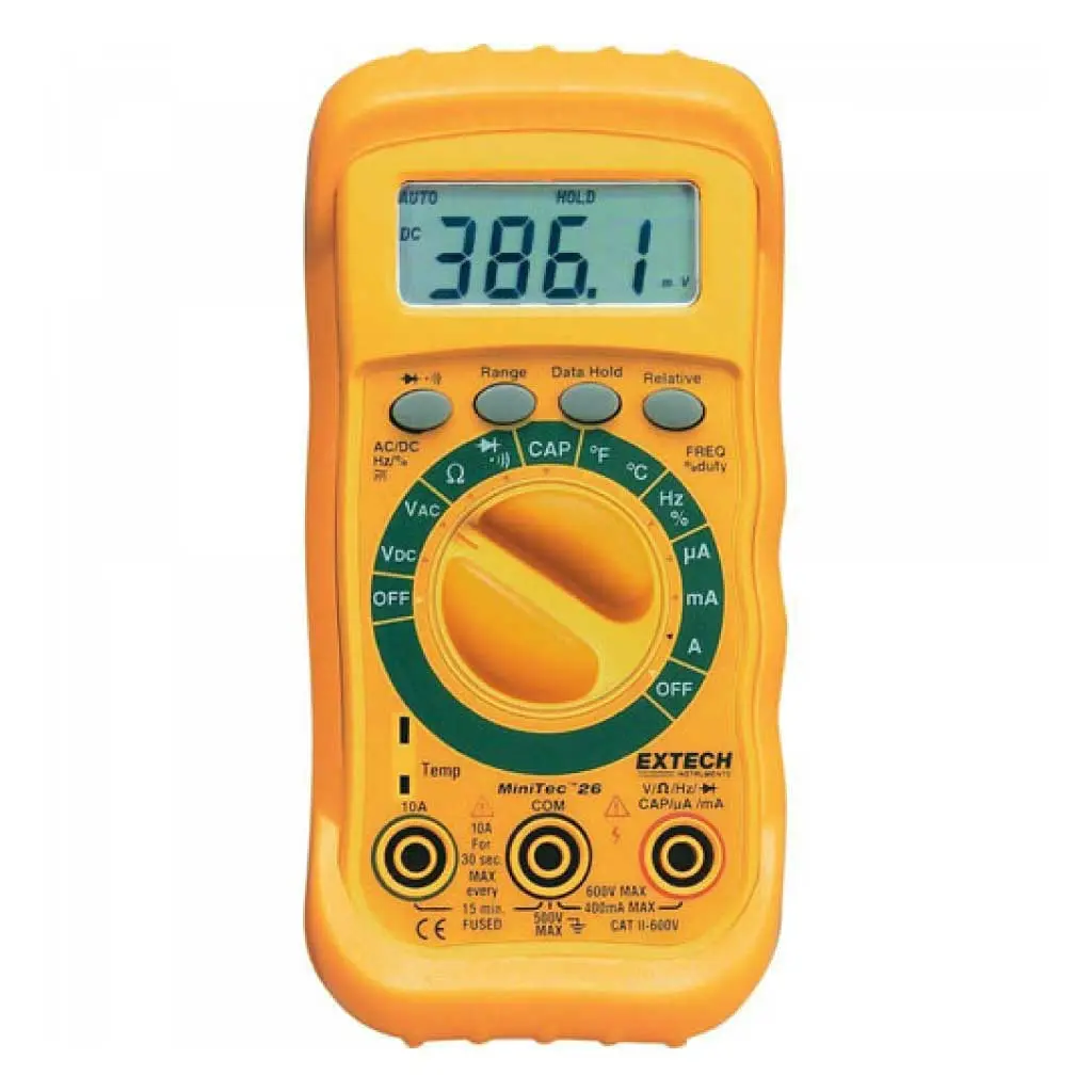 MN26T — (DESCONTINUADO) MULTIMETRO MINITEC AUTORANGO, 4000 CONTEOS, CA/CD, CAP, FREQ, TEMP, CONT, DIODOS.