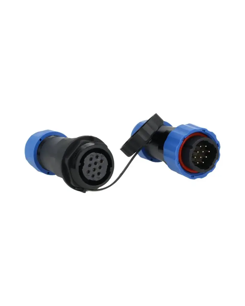 TP-SP20-S10P — PCONECTORES EXTENSION/RECTO (PAR) 10PIN, IMPERMEABLES IP68, 5A/250VCA, DIAMETRO DE BARRENO 20mm, PIN COBRE CHAPEADO EN DORADO/PLATEADO