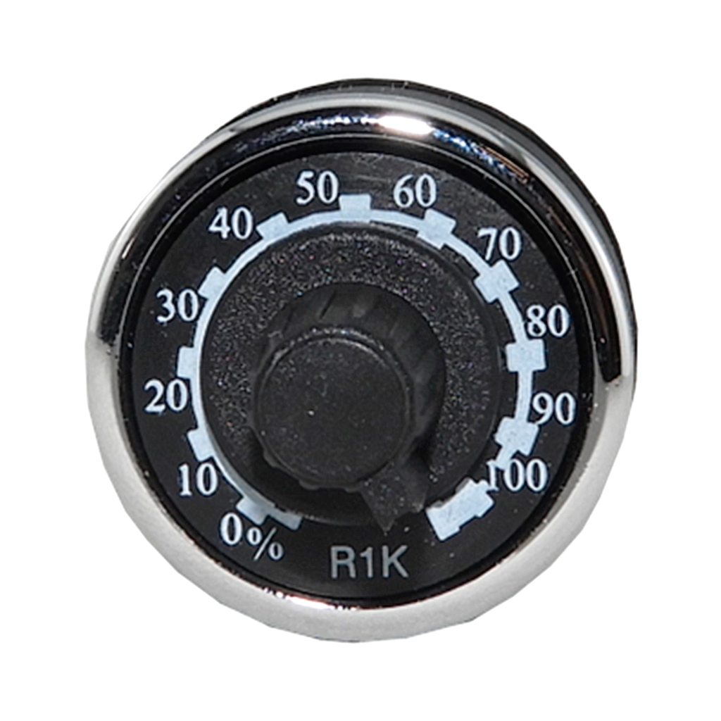 BPR01K — POTENCIOMETRO 22mm 1K OHMS 1.5WATTS CON PERILLA GRADUADA, TOLERANCIA 10%, RESISTENCIA DE AISLAMIENTO MIN 10M OHMS (500VCD) 38.70MA