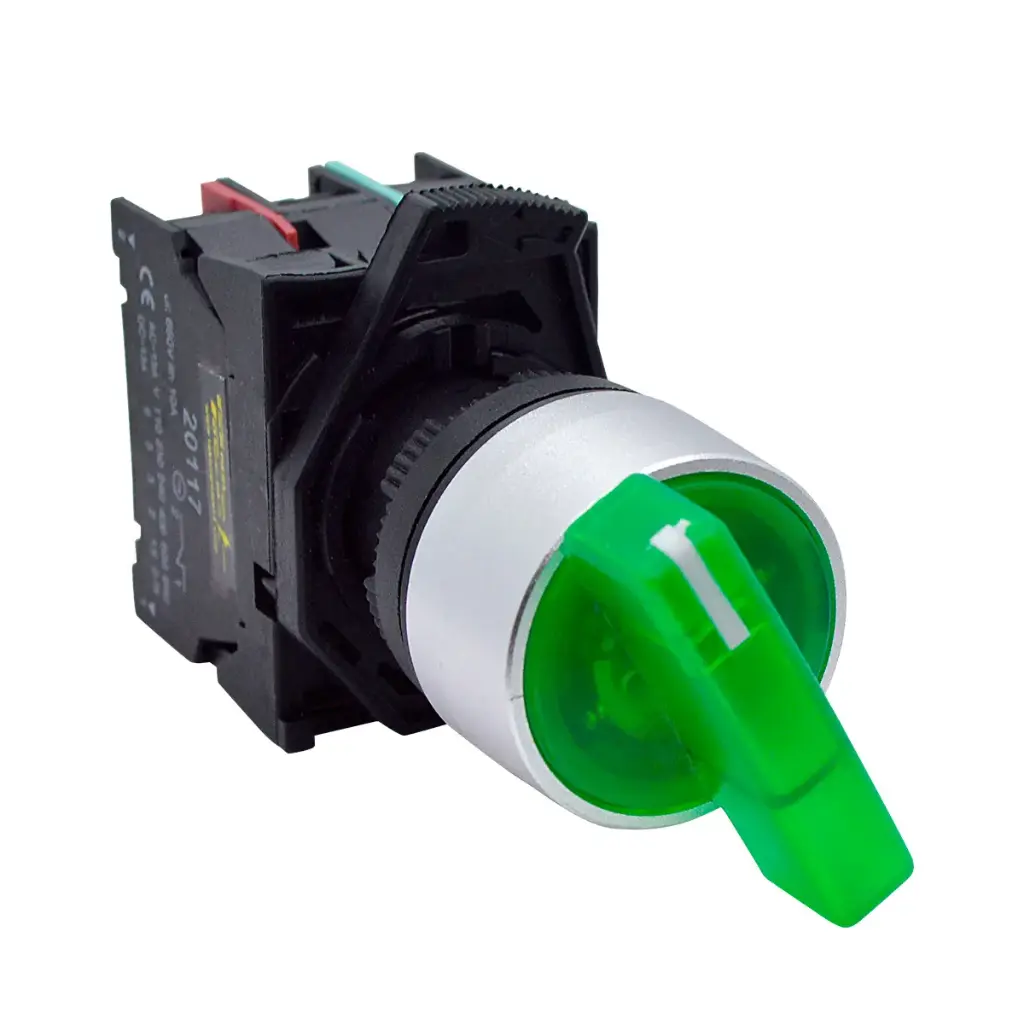 BKJ2365 — SELECTOR 2 POS.1NA/1NC 22mm LED VERDE CAPACIDAD DE CONTACTOS MANETA LARGA CA110-660/15A, CD110/6A *NO SON A PRUEBA DE EXPLOSION* 