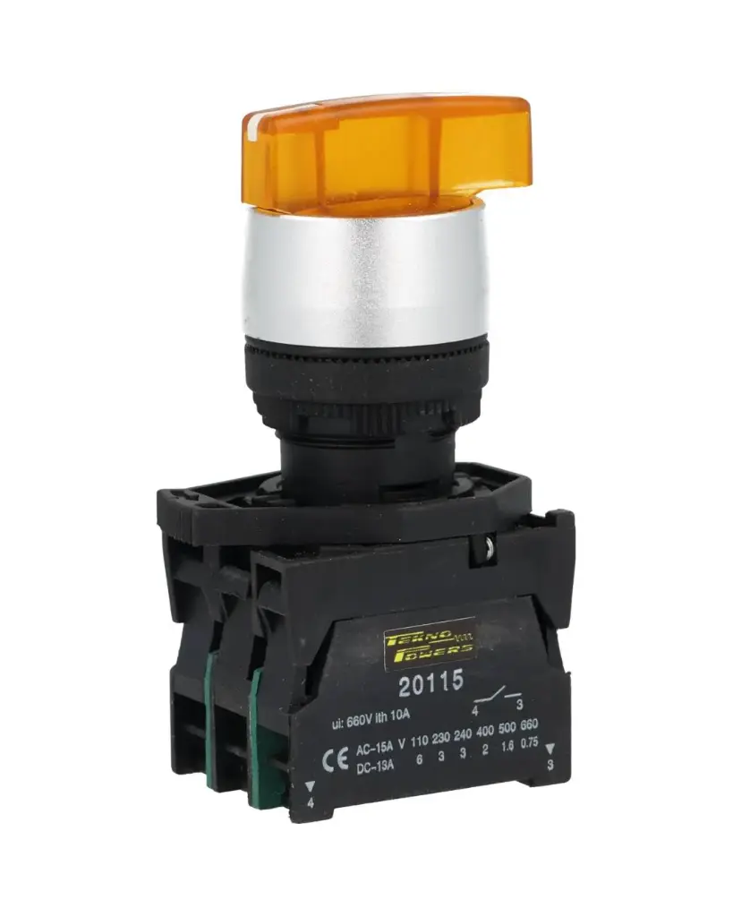 BKJ3565 — SELECTOR 3 POS.2NA/1NC 22mm LED AMARILLOCAPACIDAD DE CONTACTOS MANETA LARGA CA110-660/15A, CD110/6A *NO SON A PRUEBA DE EXPLOSION*