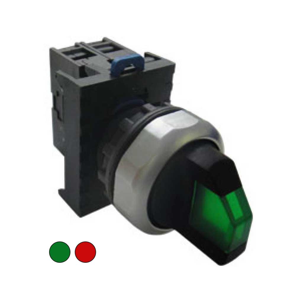 NP8-10XDG — SELECTOR DE MULETILLA CON LED VERDE 2 TORNILLOS, NA, 2 POSICIONES (0-1) BASE PLASTICA CABEZA METALICA ø22mm *NO SON A PRUEBA DE EXPLOSION*