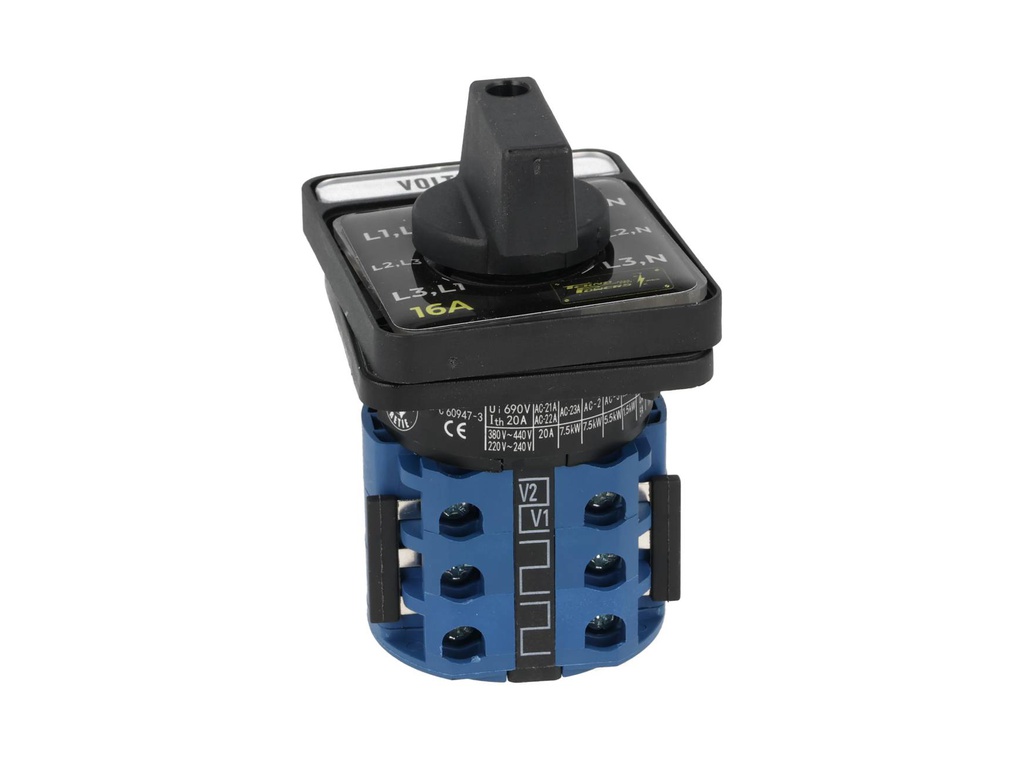 LW26-16YH53 — SELECTOR PARA VOLTIMETRO 16A, 7 POSICIONESTR-ST-RS-0-RN-SN-TN, 440V, 48X60mm