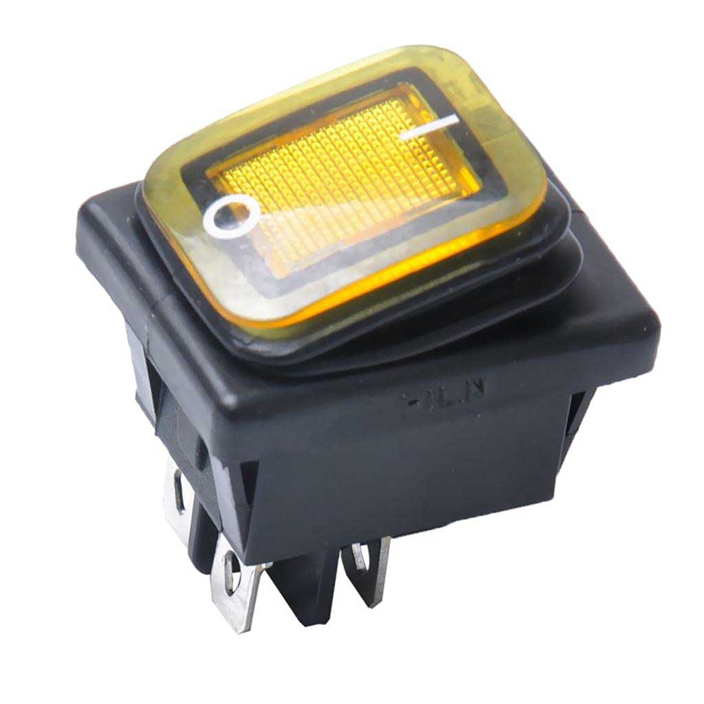 TP-T85-YL — SWITCH ILUMINADO AMARILLO 2P1T LED, 110VCA, 30A/250VCA, IP67, SELLADO, 30X22mm