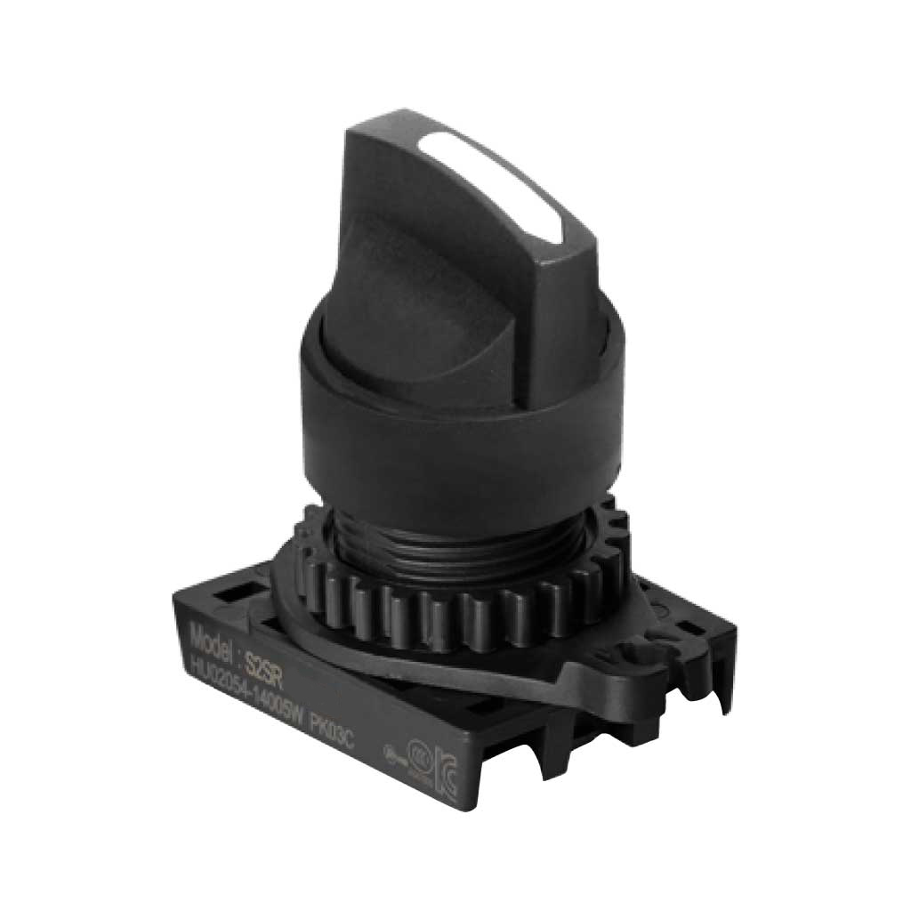 S2SR-S5W — SWITCH SELECTOR BLANCO MANIJA CORTA, 22mm, 3 POSICIONES Y RETORNO