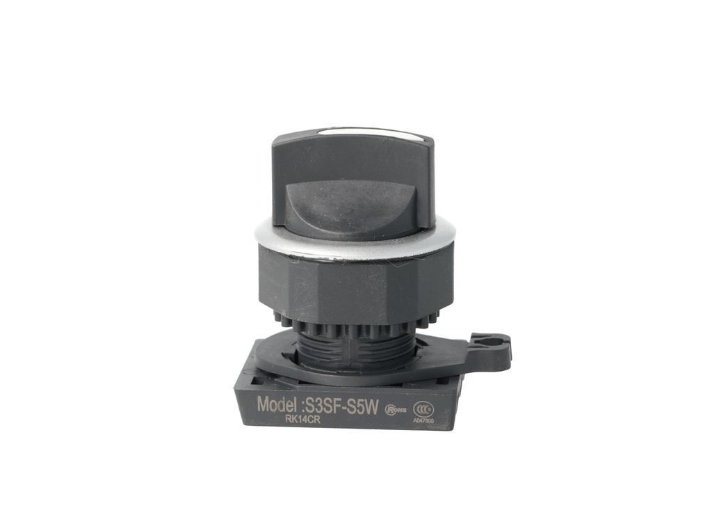S3SF-S5W — SWITCH SELECTOR BLANCO MANIJA CORTA, 30mm, 3 POSICIONES Y RETORNO