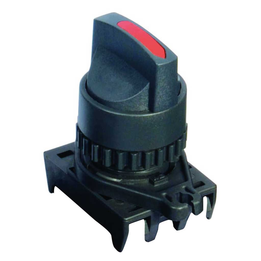 S2SR-S5R — SWITCH SELECTOR ROJO MANIJA CORTA, 22mm, 3 POSICIONES Y RETORNO