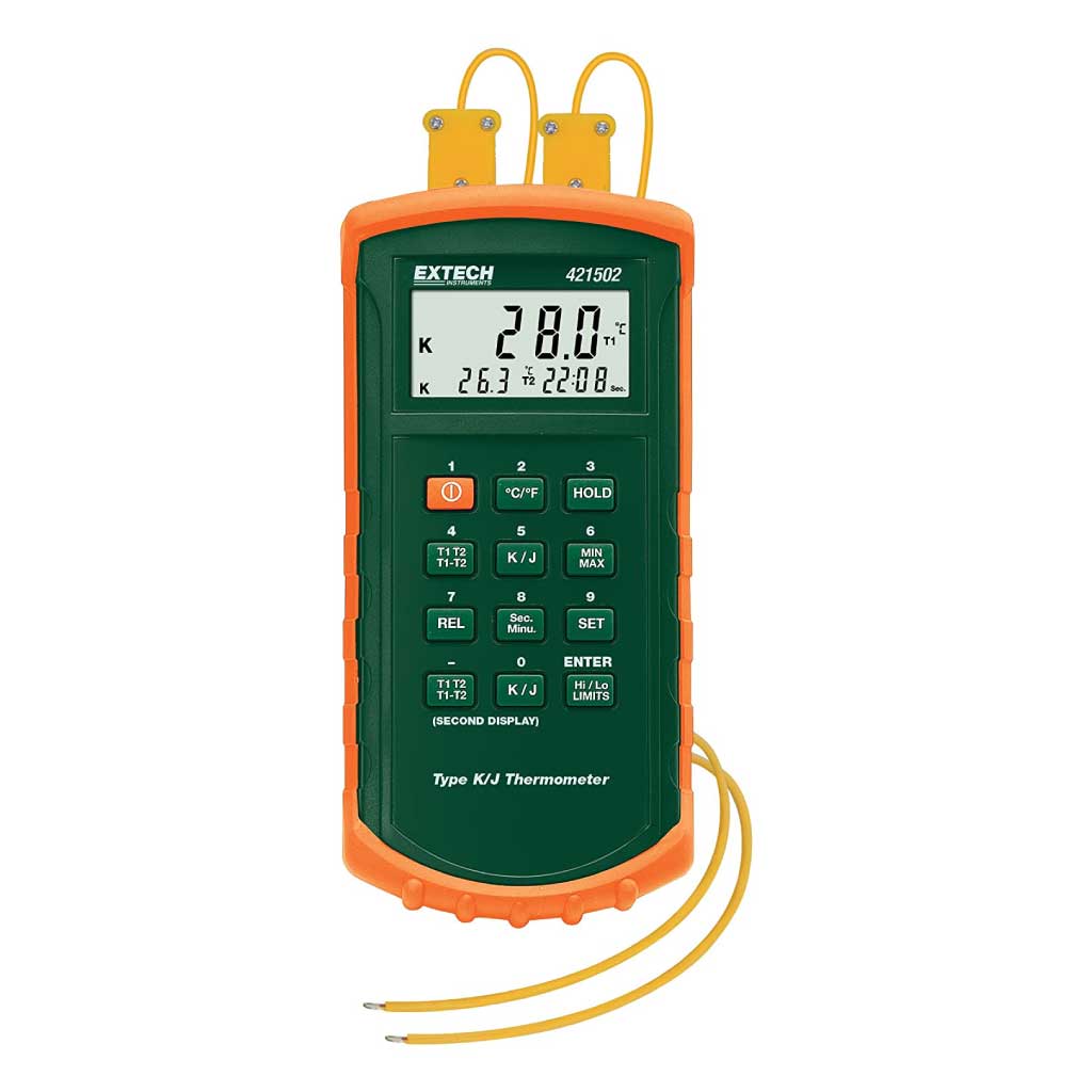 421502 — TERMOMETRO TIPO J/K CON ALARMA DOBLE ENTRADA (FUNDA PROTECTORA 409997 NO ICLUIDA ) 