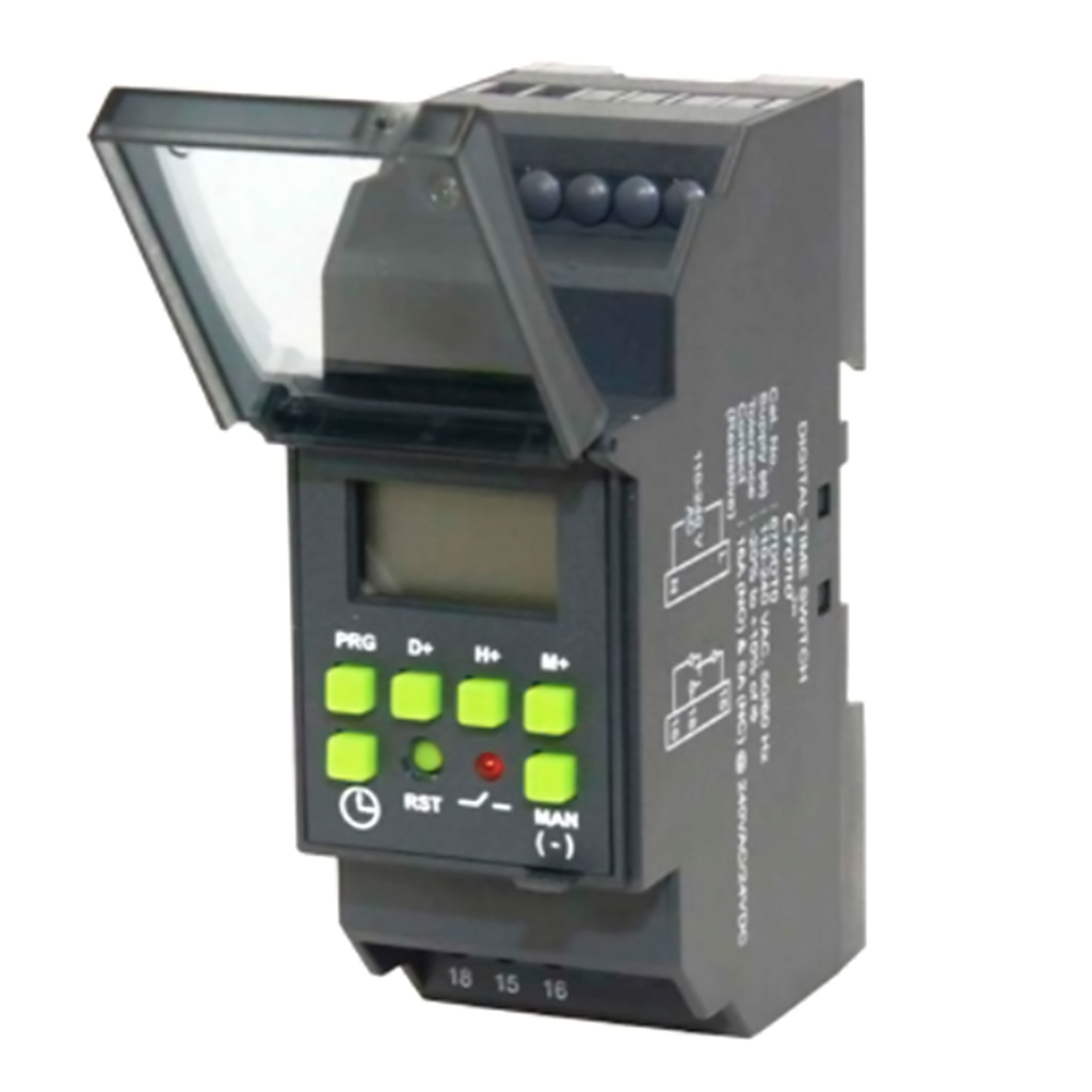 67DDT9 — TIMER DIGITAL CON HORARIO DE VERANO MEMORIA CON BATERIA, 110-240VCA, IP2T (NA16AMP, NC5AMP) 16 ON -OFF SEGUNDOS