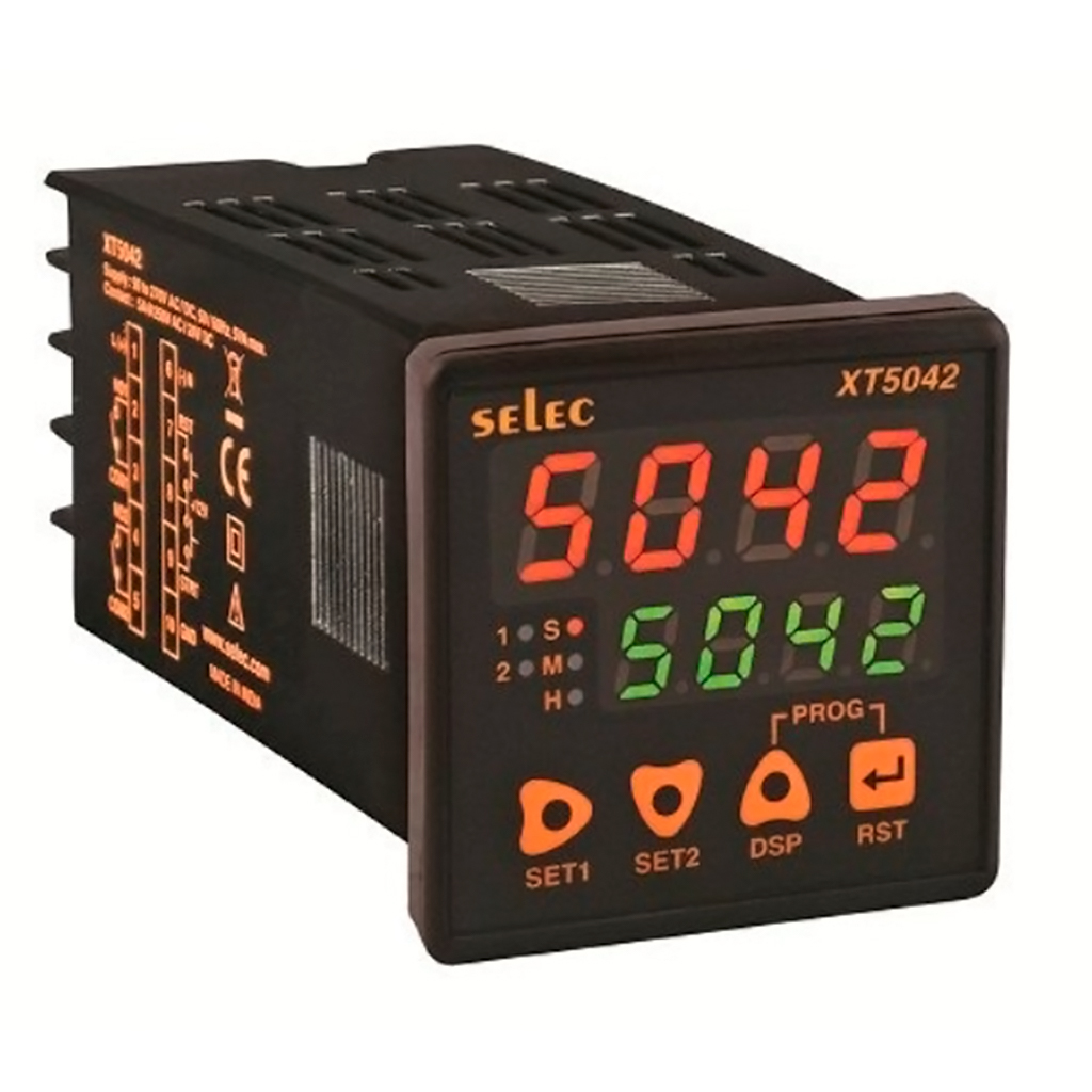 XT5042 — TIMER MULTIFUNCION 2 PRESELECCIONES 85-279VCCA/VCD 4 DIGI.ASCENDENTE DESCENDENTE