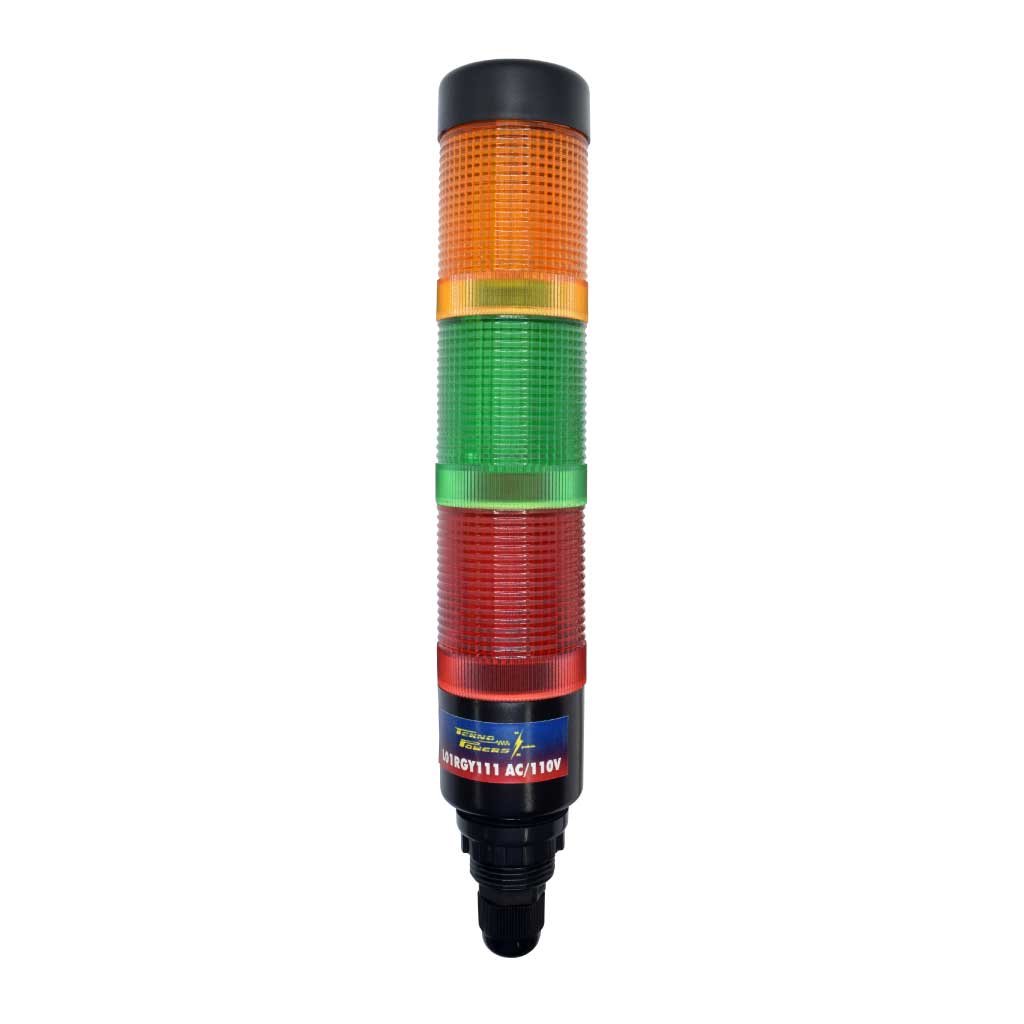 L01RGY111 — TORRETA 36mm LED 110VCA VERDE AMARILLO ROJO (FIJOS) DIAMETRO BASE 22mm