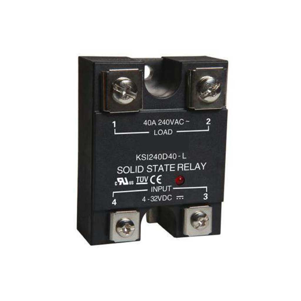 KSI240D40-L — RELEVADOR ESTADO SÓLIDO 40A/240VCA VOLT CONTROL 4-32VCD PARA CARGAS RESISTIVAS CON LED INDICADOR, CRUCE POR CERO