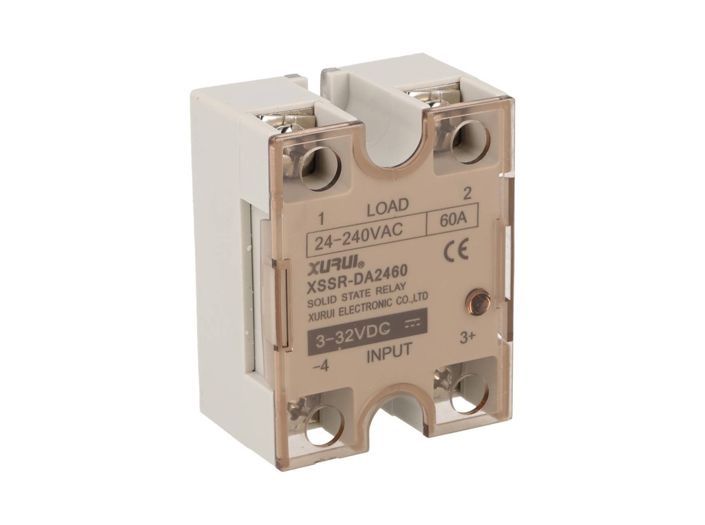 KSI240D60-L — RELEVADOR ESTADO SOLIDO 60A/240VCA VOLT CONTROL4-32VCD, PARA CARGAS RESISTIVAS CON LED INDICADOR, CRUCE POR CERO, SALIDA DOBLE SCR