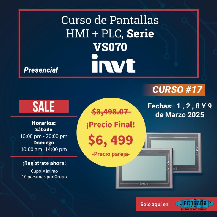 CURSO Pantallas HMI + PLC básico — 1, 2, 8 y 9 de Marzo 2025                 *Precio por pareja*