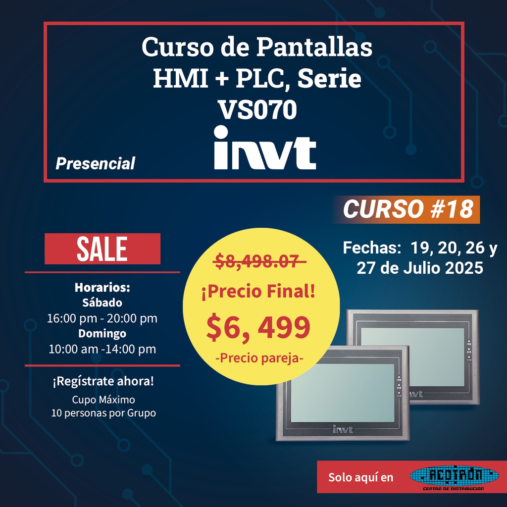 CURSO Pantallas HMI + PLC básico — 19, 20, 26 y 27 de Julio 2025                 *Precio por pareja*