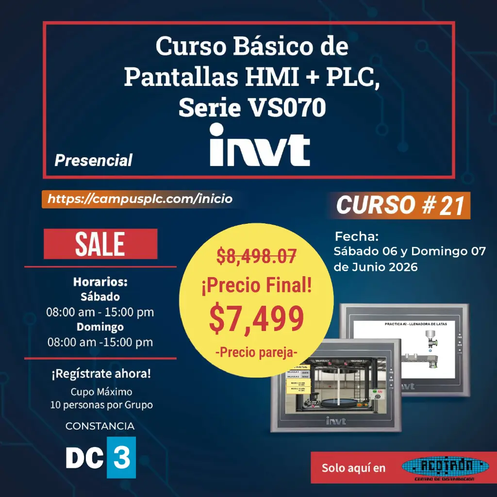 CURSO Pantallas HMI + PLC básico — Sábado 06 y Domingo 07 de Junio 2026                 *Precio por pareja*
