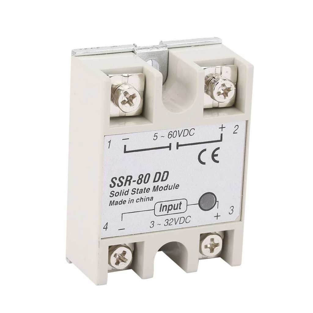 SSR-80DD — RELEVADOR ESTADO SOLIDO 80A 5-60VCD, CONTROL 3-32VCD, PARA CARGAS RESISTIVAS CRUCE EN CERO.