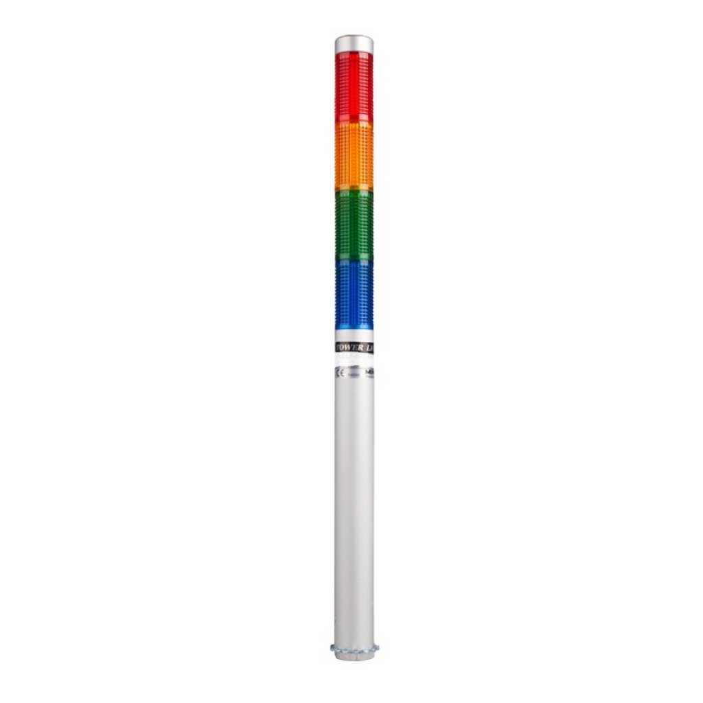 PLDLF-401-RYGB — TORRETA IND CON LED 25mm FLASH 12VCA/CD ROJO/AMARILLO/VERDE/AZUL POSTE 200mm