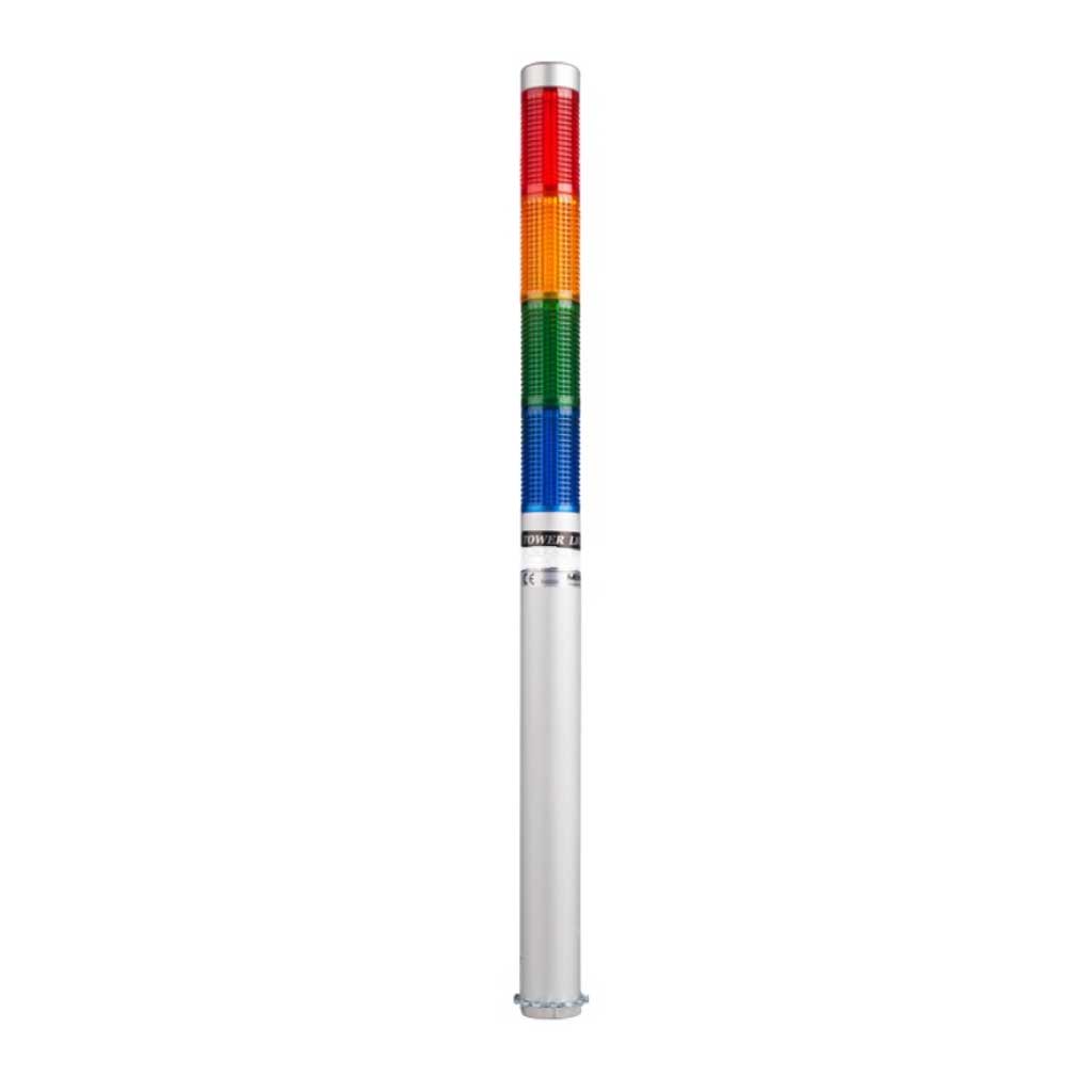 PLDL-401-RYGB — TORRETA IND CON LED 25mm 12VCA/CD ROJO/AMARILLO/VERDE/AZUL POSTE 200mm