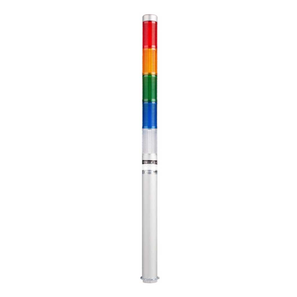 PLDL-501-RYGBC — TORRETA IND CON LED 25mm 12VCA/CD ROJO/AMARILLO/VERDE/AZUL/BLANCO POSTE 200mm